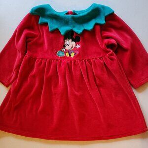 Vintage The Disney Store Red & Green Velvet Minnie Mouse Dress 2T